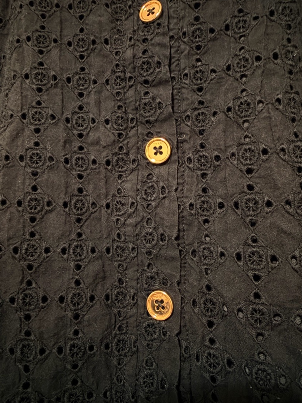BURU black eyelet mockneck sleeveless cotton top, lined, back buttons - Picture 10 of 12